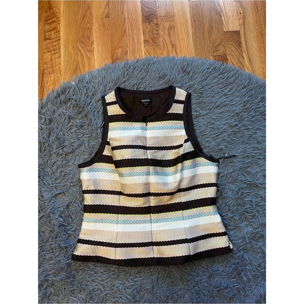 Worth New York Striped Knit Sleeveless Structured Top Size 10